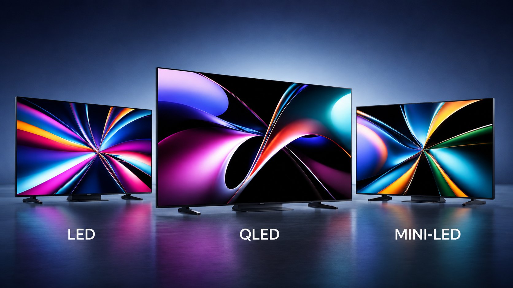 Poređenje LED, QLED i Mini LED televizora sa prikazom intenzivnih boja